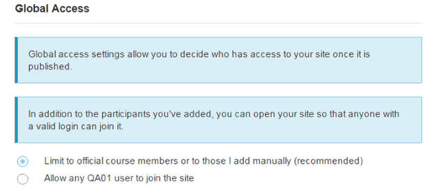 Select your Global Access setting.