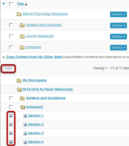 Select the files or folders you would like to copy, then click Copy.