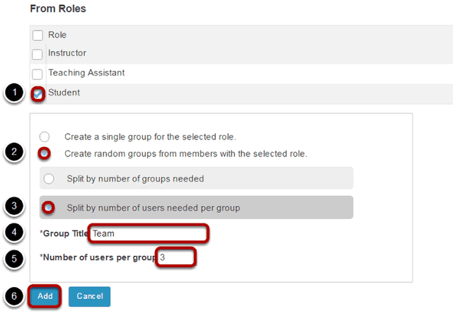Create random groups by number of users per group.