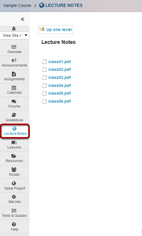 Example of a Web Content link to a folder in Resources.